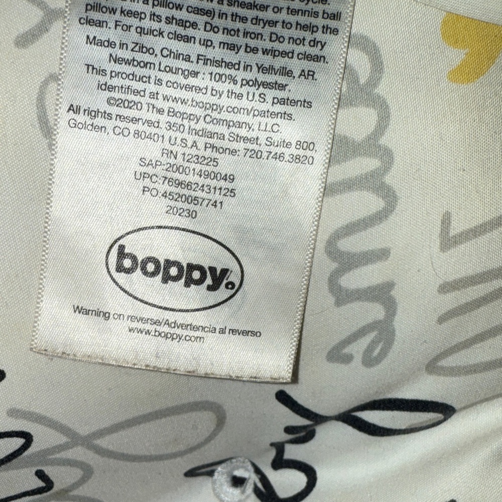 Boppy Baby Pillow with Yellow and Black Text Design - Picture 2 of 5